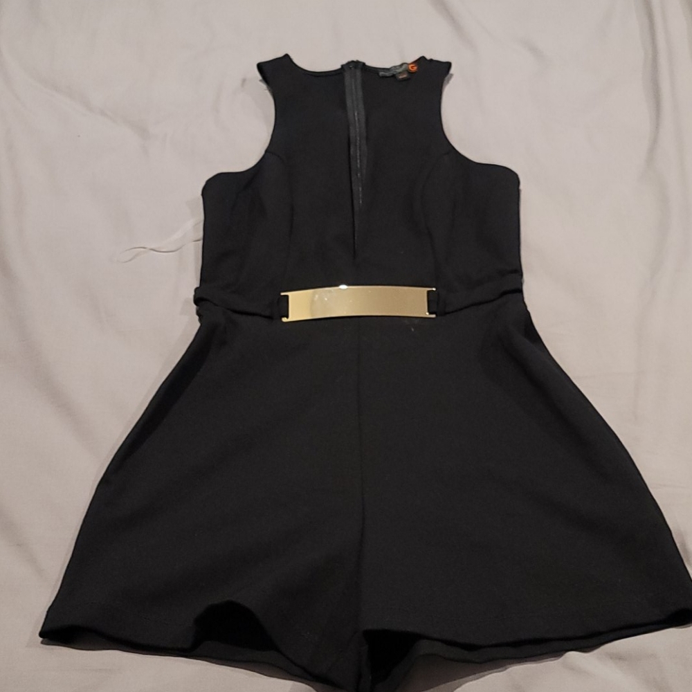 G by guess black romper with attached gold belt
